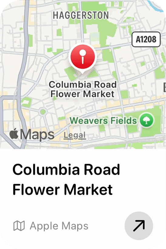 Saved Apple Maps location for Columbia Road Flower Market