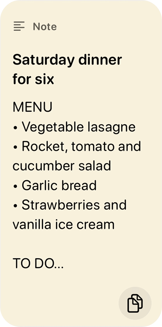 Saved dinner menu note