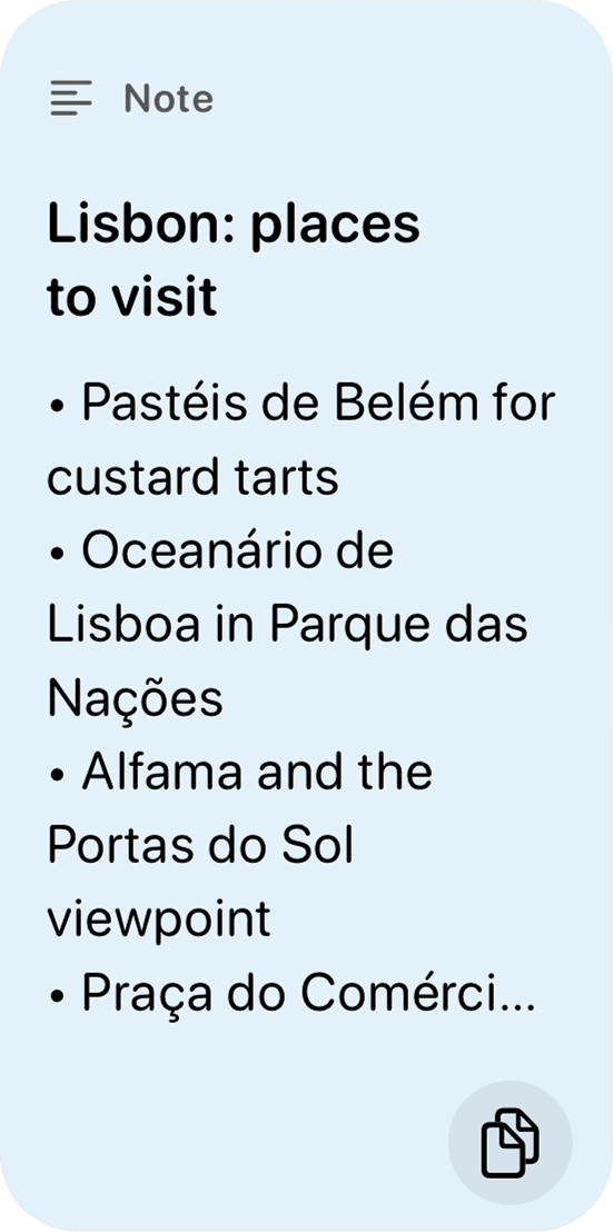 Saved note about places to visit in Lisbon